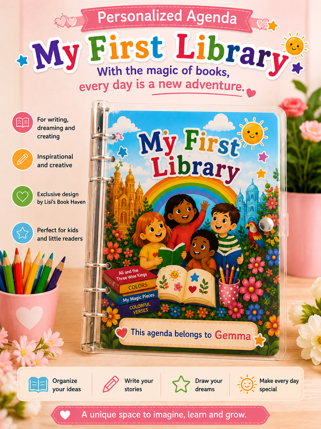 Agenda Infantil Artesanal Personalizada – Mi Primera Biblioteca