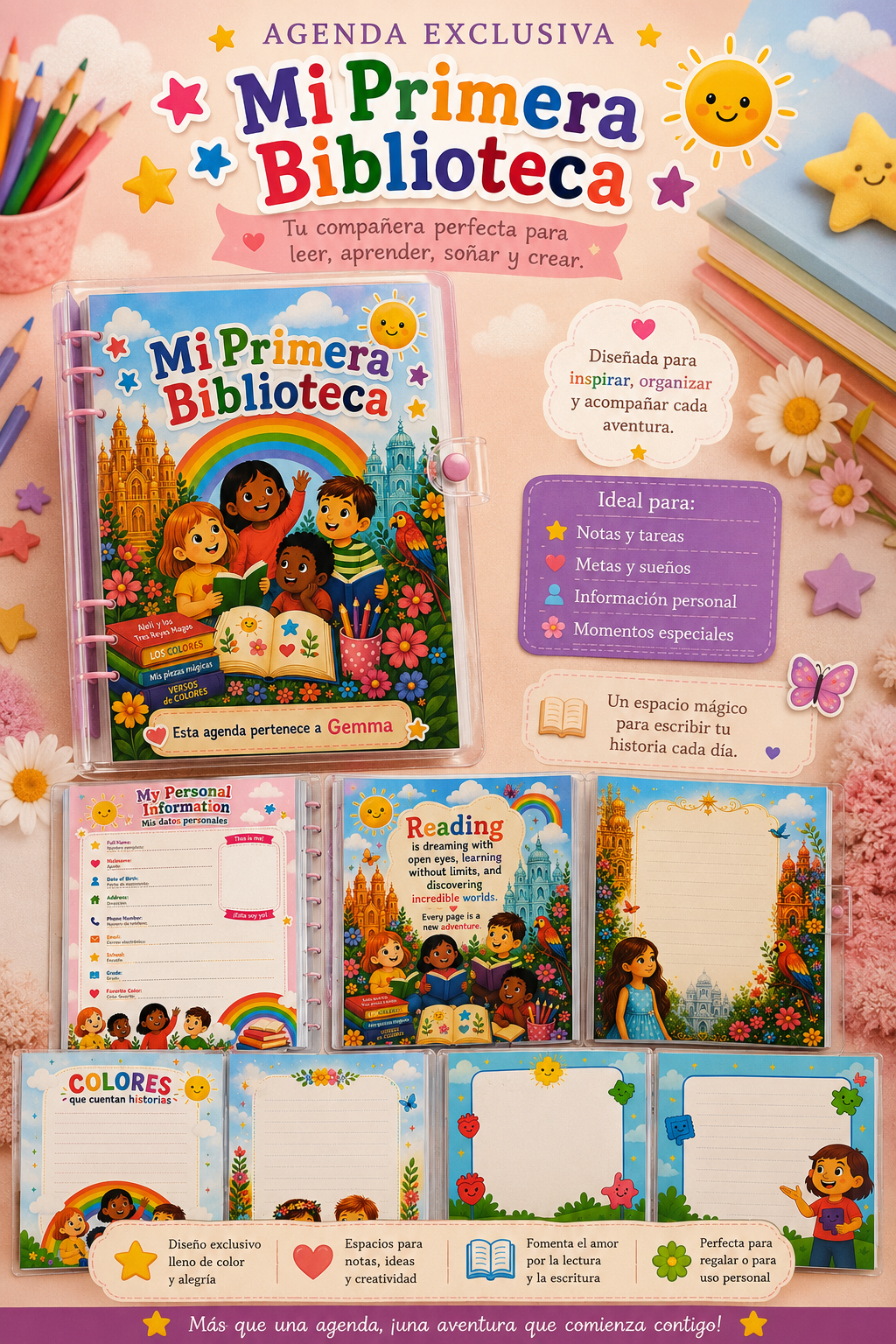Agenda Infantil Artesanal Personalizada – Mi Primera Biblioteca